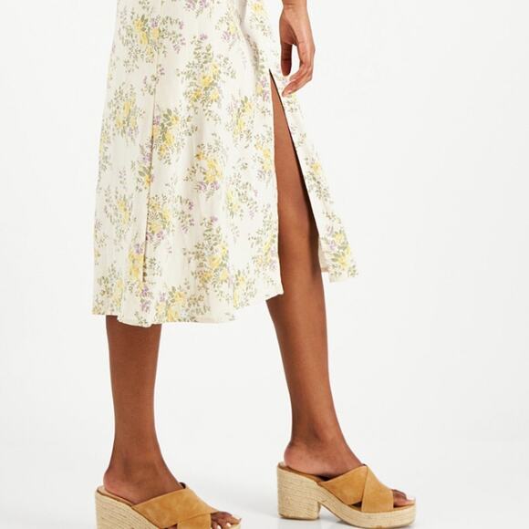 NWT Lucky Brand Corset Floral Midi Dress Tie Shoulders Smocked Stretch Back M - Picture 5 of 6